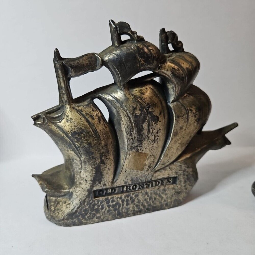 Old Ironsides Constitution 3 Mast Metal Bookends Set Of 2 1 Lb 8 Oz Each - Picture 9 of 16
